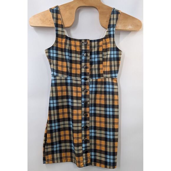 Urban Outfitters Dresses & Skirts - Urban Outfitters size 6 Yellow‎ Plaid Button Up Sleeveless Jumper Dress NWT